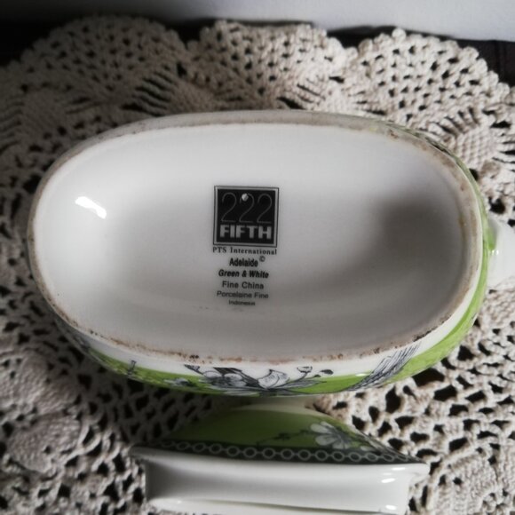 222 Fifth Adelaide Sugar Bowl Green with Birds & Flowers - Picture 3 of 5